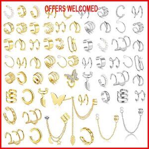 66 Piece Non-Piercing Ear Cuff Set, Hypoallergenic Clip-On Earrings
